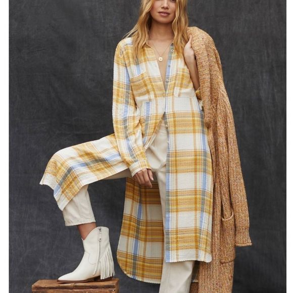 Pilcro for Anthropologie Side-Slit Maxi Tunic Buttondown Neutral Motif NWT Small - Picture 11 of 11